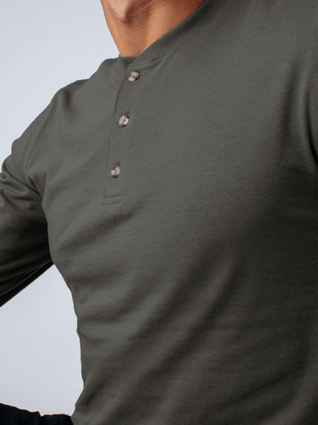 high-quality fabric, elegant color, and classic style # Stone Green Long Sleeve Henley Details | Fresh Clean Threads