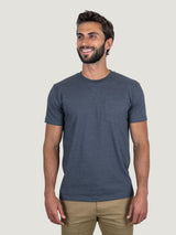 Pasha is 6' 180 lbs and wears a size M # Navy Pocket Tee, Size Medium | Fresh Clean Threads