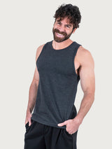 Matt is 6'1, 195LBS and wears a size M # Charcoal Pacific Beach Tank Top | Studio model wears size Medium | Fresh Clean Threads