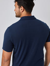 Matheus is 6', 210LBS and wears a size XL # Navy Performance Polo Studio Back Angle | Fresh Clean Threads