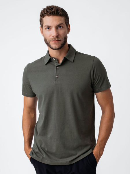Joe is 6'2, 177LBS and wears a size L # Stone Green Polos | Fresh Clean Threads