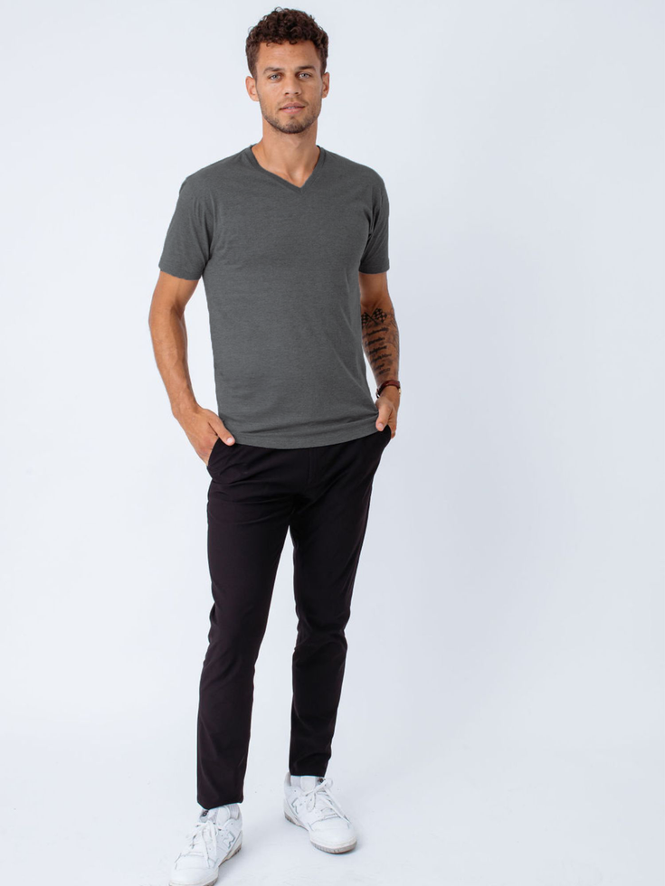 Men's Carbon Grey V-Neck Model is Tall Large | Fresh Clean Threads