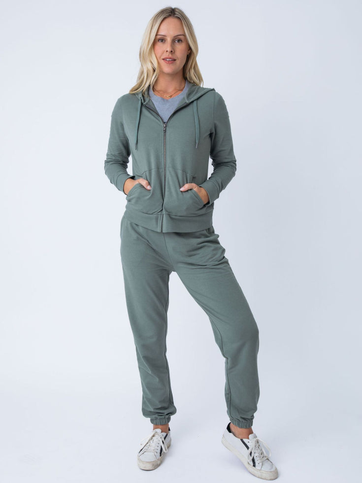 Women's Mercury Green Terry Zip-Up Hoodie + Jogger | Fresh Clean Threads
