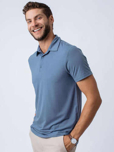 Joe is 6'2, 177LBS and wears a size L # Wedgewood Performance Polo Top | Fresh Clean Threads