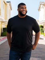 Steven is 6', 275lbs and wears a size 3xl # Tee Box Crew 3-Pack | Black Lifestyle Size 3XL | Fresh Clean Threads