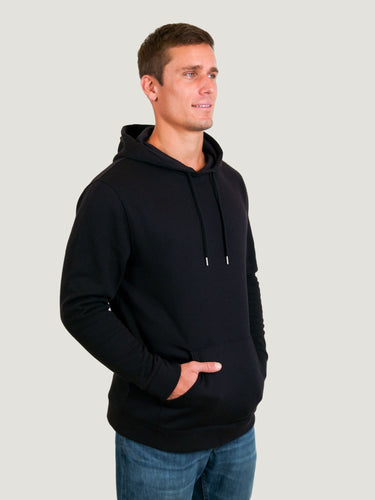 luke is 6'1 and wears size l # Men's Black Pullover Hoodie Fleece
