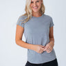 Maddy is 5'8", size 4 and wears a size S # Women's Heather Grey Crew | Fresh Clean Threads