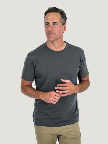 Ben is 6'1, 180lbs and wears a size M # Graphite Crew Neck Studio Size Medium | Fresh Clean Threads