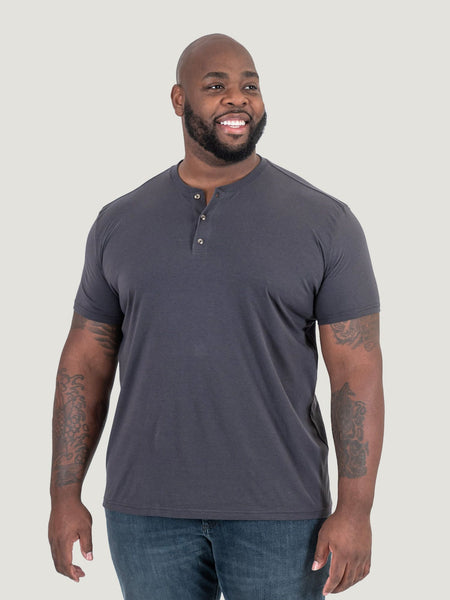 Corey is 6'2", 250LBS and wears a size 3XL # Vintage Black Short Sleeve Henley | Fresh Clean Threads