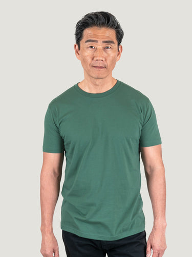 Phil is 6'1, 185lbs and wears a size M # Pine Green Crew Neck | Phil wears Size Medium | Fresh Clean Threads