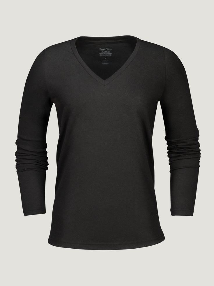 Women's Black Long Sleeve V-Neck Fresh Clean Threads