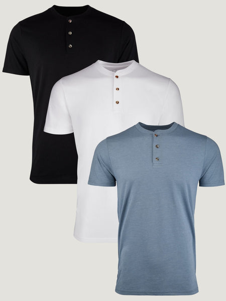 T-shirt Homme Col Henri Manches 3/4 - Uni - Coupe Décontractée - Pour Loisirs, Travail, Sport