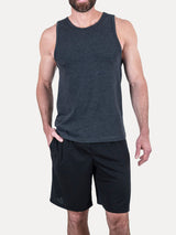 Matt is 6'1, 195LBS and wears a size M # Charcoal Pacific Beach Tank Top | Matt wears size Medium | Fresh Clean Threads