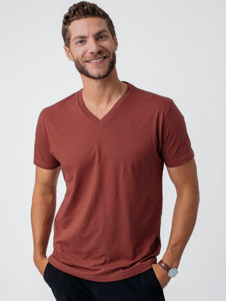 Joe is 6'2, 177LBS and wears a size L # Canyon V-Necks | Winter Collection | Fresh Clean Threads