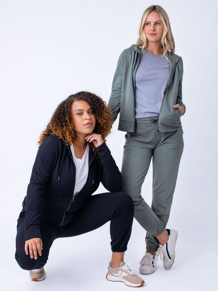 Women's Terry Joggers in Black + Green | Fresh Clean Threads