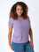 Micah is 5'9, size 10 and wears a size L # Women's Vintage Purple Crew Neck Tee | Fresh Clean Threads