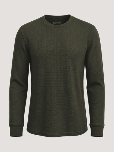 Men's Army waffle knit thermal long sleeve shirt, made by Fresh Clean Threads