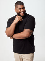Steven is 6', 275lbs and wears a size 3xl # All Black Crew Neck Tee Shirt 5-Pack | Size 3XL | Fresh Clean Threads