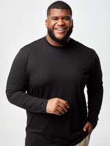 Steven is 6', 275lbs and wears a size 3XL # Long Sleeve Crew Neck in Black | Fresh Clean Threads