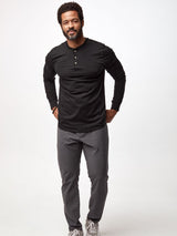 Jarrett is 6', 168lbs and wears a size M # Long Sleeve Henley in Black | Premium Long Sleeves at FCT