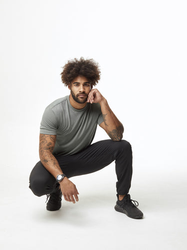 Joe is 6', 180LBS and wears a size L # Top Men's Performance Joggers | Moisture-Wicking, Stretch, and Secure Fit