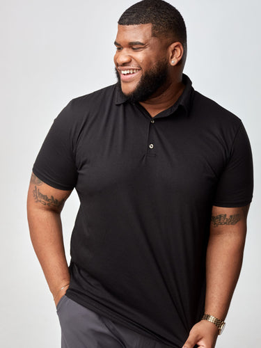 Steven is 6', 275lbs and wears a size 3xl # Essentials Mixed 5-Pack | Black Polo | Fresh Clean Threads