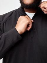 Ribbed Stretch Material at cuffs and waist # Quarter Zip Long Sleeve in Black | Fresh Clean Threads