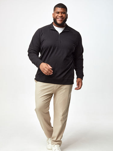 Steven is 6', 275lbs and wears a size 3XL # Quarter Zip Long Sleeves | Black | Fresh Clean Threads