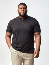 Steven is 6', 275lbs and wears a size 3xl # Men's Black Short Sleeve Henley | Fresh Clean Threads
