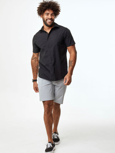 perfect for those casual days too # Black Short Sleeve Stretch Button Up | Pair with the Everyday Shorts |Fresh Clean Threads