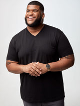 Steven is 6', 275lbs and wears a size 3xl # Summer Foundation V-Neck 5-Pack | Black | Fresh Clean Threads