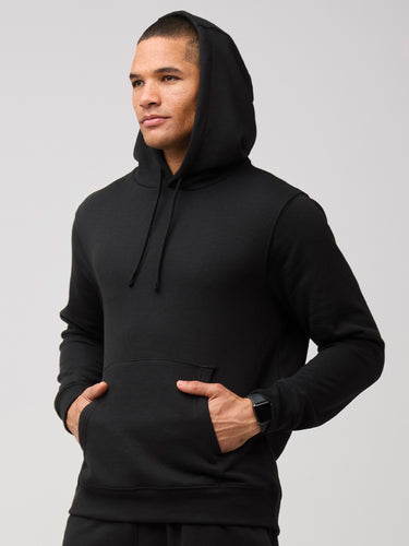 Classic kangaroo and hoodie tassel details # Men's Hoodies in Black at Fresh Clean Threads