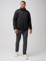 Mikah is 6'1" and wears a size Medium # Black Puffer Jacket for Men | Fresh Clean Threads