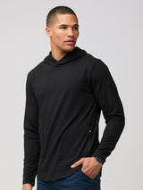 3-panel hood designed to stay on # Fresh Clean Threads Tech Pullover Hoodie in Black