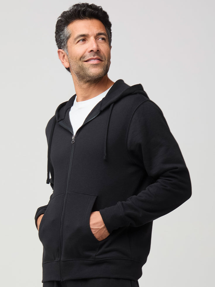 Black fitted zip up hoodie sale