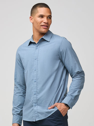 Curved hem for wearing untucked or tucked # Men's Blue Button Up Long Sleeve Shirt | Fresh Clean Threads