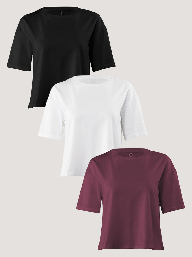 Women's Boxy Tee 3-Pack | Black, White, Merlot | Fresh Clean Threads