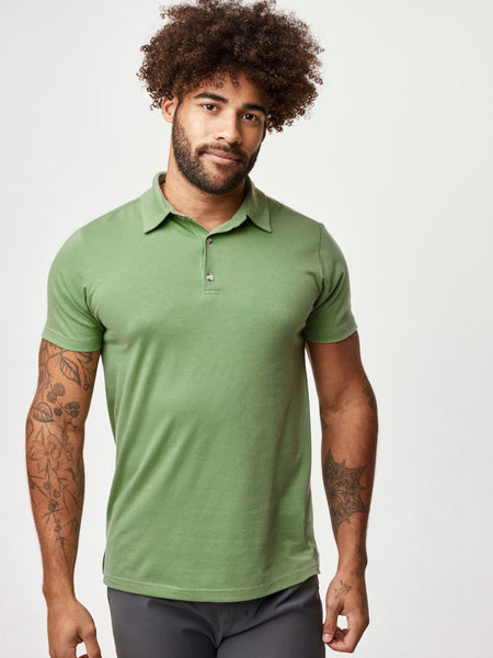Joe is 6', 180LBS and wears a size L  # Spring Essentials Member Polo 5-Pack with Cactus Green | Fresh Clean Threads
