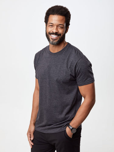 Jarrett is 6', 168lbs and wears a size M # Foundation Tee 5-Pack | Charcoal | Fresh Clean Threads