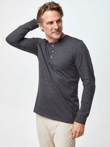 Ariel is 6'1, 175lbs and wears a size M # Long Sleeve Henleys at FCT | Premium Men's Tees
