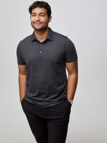 Matheus is 6', 210LBS and wears a size XL # Charcoal Mens Polo Shirts | Cotton/Poly Polo T-Shirts