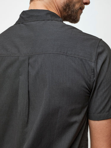 soft, stretchable and wrinkle-resistant fabric # Charcoal Short Sleeve Stretch Button Up | Back Pleat | Fresh Clean Threads