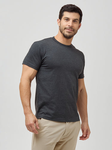 Joey is 5'7" and wears M Short # Charcoal Crew Neck Shirts | Available in Various Lengths for your Perfect Fit