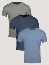 Men's Crew Neck 3-Pack | Earth Tone Colors: Blue tees, Green Tees