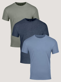Men's Crew Neck 3-Pack | Earth Tone Colors: Blue tees, Green Tees