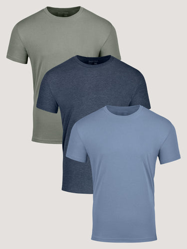 Men's Crew Neck 3-Pack | Earth Tone Colors: Blue tees, Green Tees
