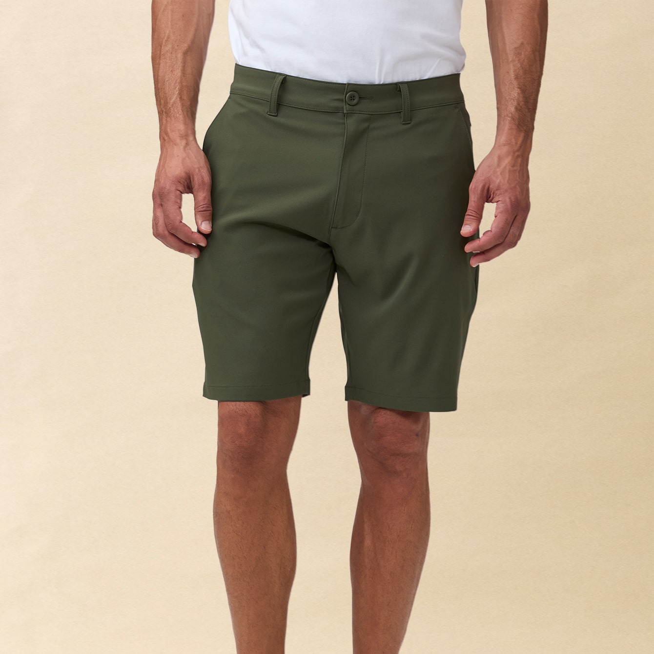 Olive Green Everyday Shorts - 90% recycled polyester. 100% ready