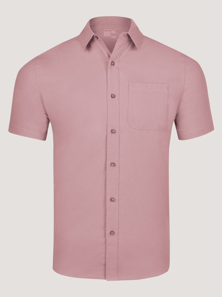 Men's Chalk Pink Button-Up Short-Sleeve Casual Dress Shirt