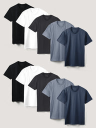 Six plain short-sleeve crew-neck T-shirts :  black, white, charcoal, wedgewood, and navy shirts | Fresh Clean Threads