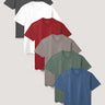 Flat lay of men's Summer Essentials crew neck t-shirt 6-pack, soft breathable cotton/poly tees in assorted colors, affordable everyday basics